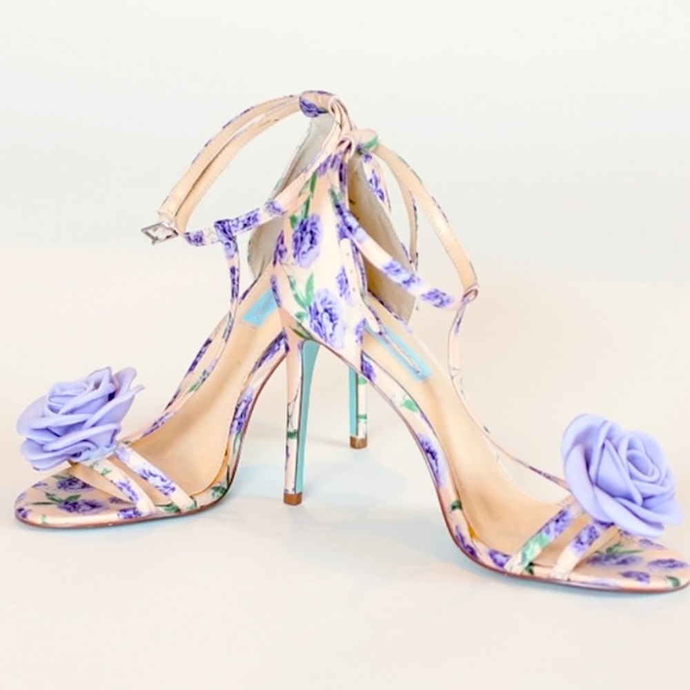 Betsey Johnson Purple Floral Strap Heels
